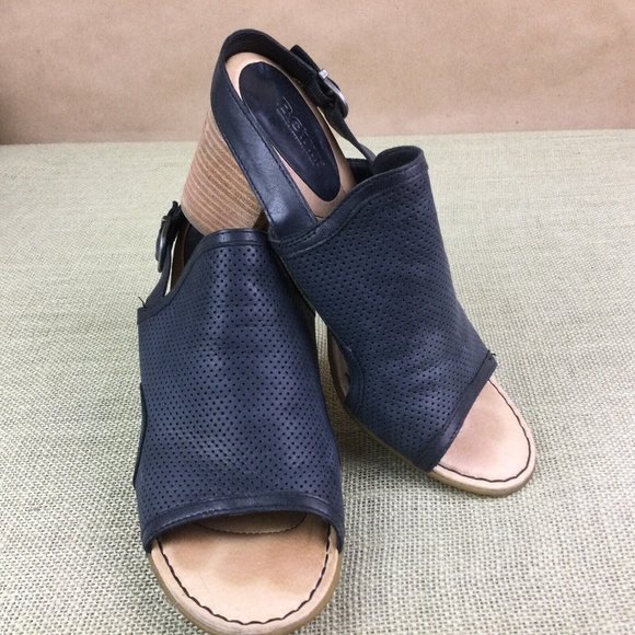 BORN Leather Peep Toe Heel Sandals - Picture 2 of 10